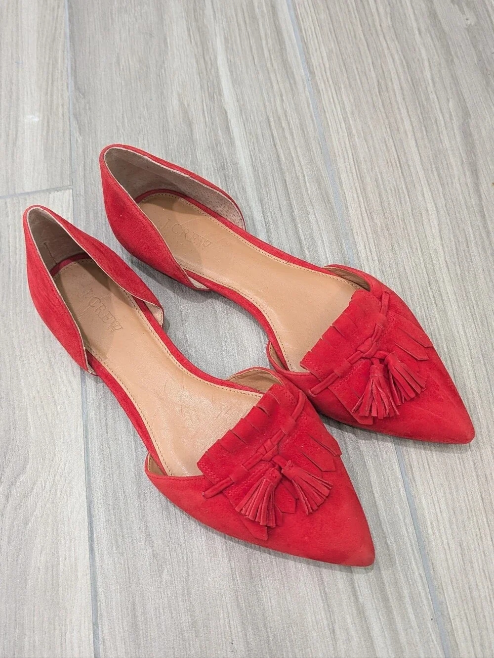 J.Crew Red Pointed Toe Leather Flats Size 10